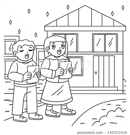 Las Posadas Children Singing House Coloring Page  130351018