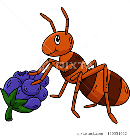 Ant Animal Eating a Berry Cartoon Colored Clipart  130351022