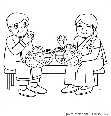 Raksha Bandhan Siblings Eating Isolated Coloring  130351027