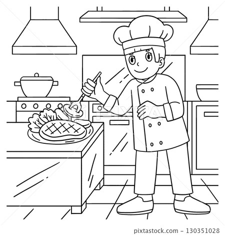 Male Chef Plating the Food Coloring Page for Kids  130351028