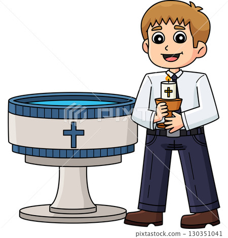 Baptism with a Godparent Cartoon Colored Clipart  130351041