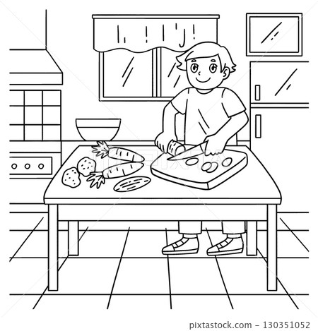 Chef Boy Chopping Vegetables Coloring Page Chef Boy Chopping Vegetables Coloring Page 130351052