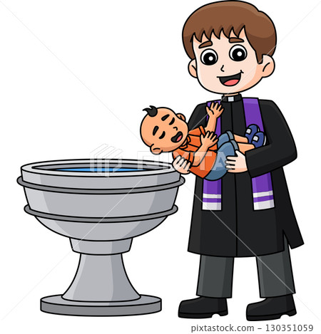 Baptism Baby Boy with Priest Cartoon Clipart Baptism Baby Boy with Priest Cartoon Clipart 130351059