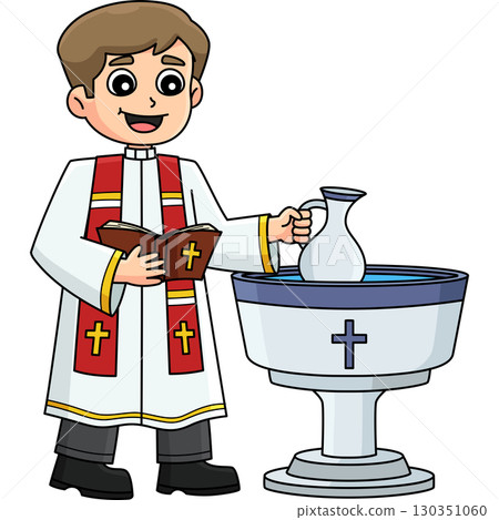 Baptism with a Priest Cartoon Colored Clipart  130351060