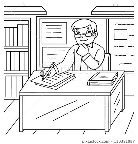 Male Teacher Checking Papers Coloring Page  130351097