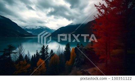 mountain lake in autumn 130351122