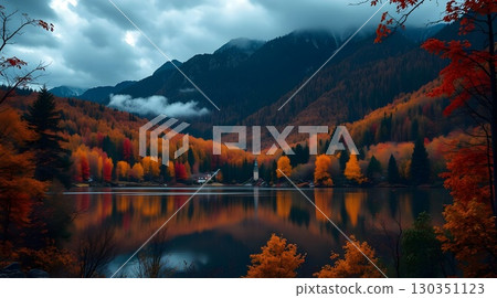 colorful autumn trees in mountains 130351123