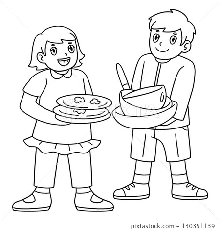Chef Children Gathering Used Dishes Isolated  130351139