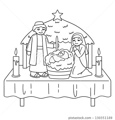 Las Posadas Nativity Altarpiece Isolated Coloring  130351189