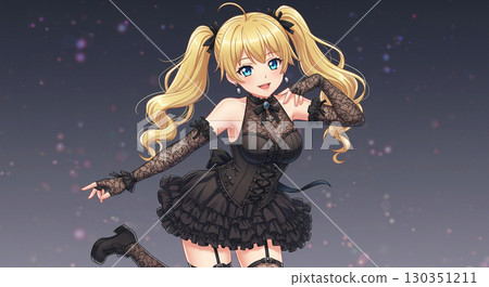 AI-generated image of a mysterious blonde woman smiling in a dimly lit room 130351211
