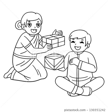 Raksha Bandhan Siblings with Presents Isolated Raksha Bandhan Siblings with Presents Isolated 130351242