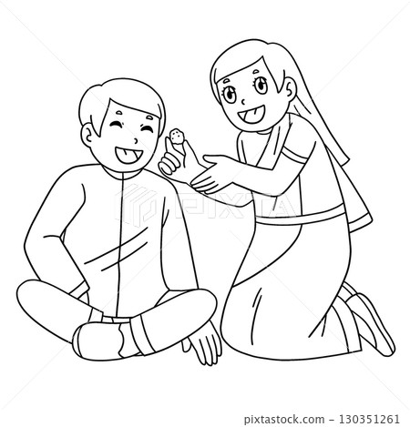 Raksha Bandhan Sister Feeding Candy Isolated  130351261