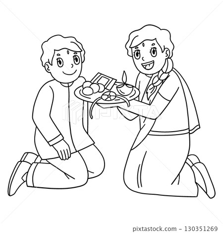 Raksha Bandhan Sister doing Aarti Isolated  130351269