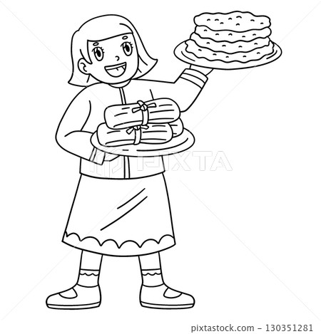 Las Posadas Girl Holding Food Isolated Coloring Las Posadas Girl Holding Food Isolated Coloring 130351281