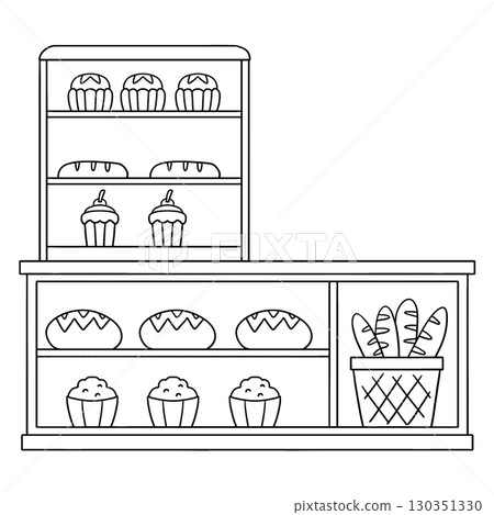 Baker and Pastries on the Shelf Isolated Coloring Baker and Pastries on the Shelf Isolated Coloring 130351330