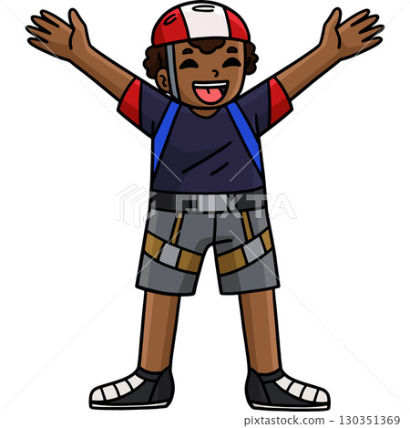 Bouldering Boy Hanging the Edge of Rock Clipart  130351369