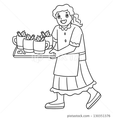 Las Posadas Mom Serving Ponche Isolated Coloring  130351376