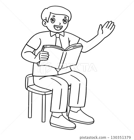 Female Teacher Reading Books Isolated Coloring  130351379