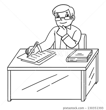 Male Teacher Checking Papers Isolated Coloring Male Teacher Checking Papers Isolated Coloring 130351393