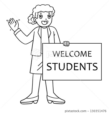 Female Teacher with a Welcome Sign Isolated  130351476