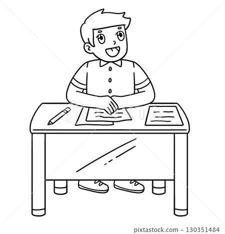 Male Student Seated at a Desk Isolated Coloring Male Student Seated at a Desk Isolated Coloring 130351484