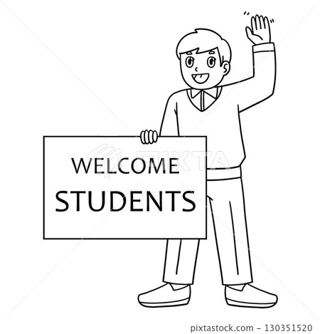 Male Teacher with a Welcome Sign Isolated Male Teacher with a Welcome Sign Isolated 130351520