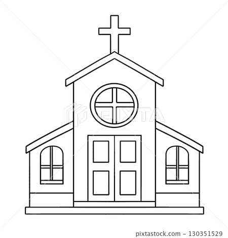 Church Isolated Coloring Page for Kids 130351529