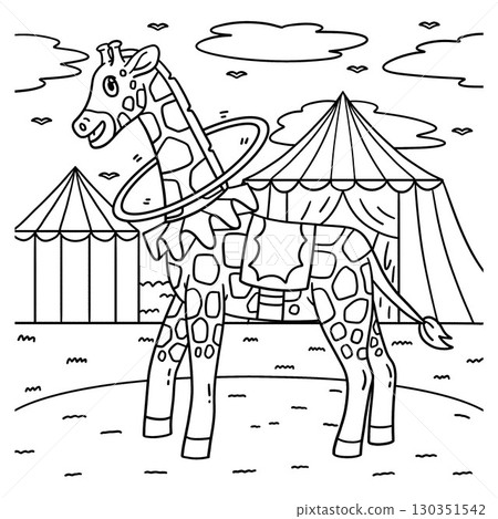 Circus Animal Giraffe with Hula Hoop Coloring Page Circus Animal Giraffe with Hula Hoop Coloring Page 130351542