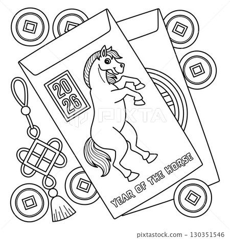 Year of the Horse 2026 Angpao Isolated Coloring Year of the Horse 2026 Angpao Isolated Coloring 130351546