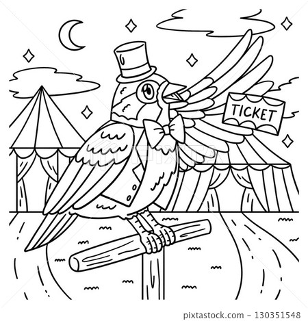 Circus Animal Sparrow with a Ticket Coloring Page  130351548