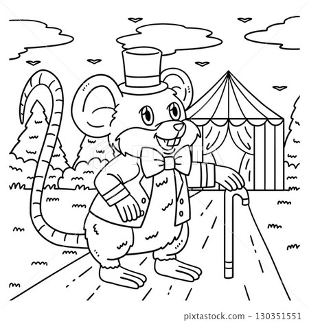Circus Animal Mouse Coloring Page for Kids 130351551