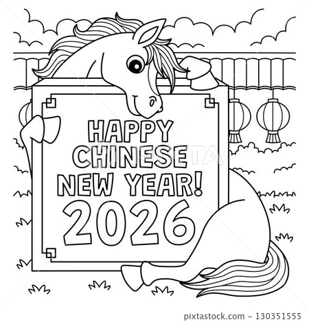 Year of the Horse Happy Chinese New Year 2026 Sign Year of the Horse Happy Chinese New Year 2026 Sign 130351555