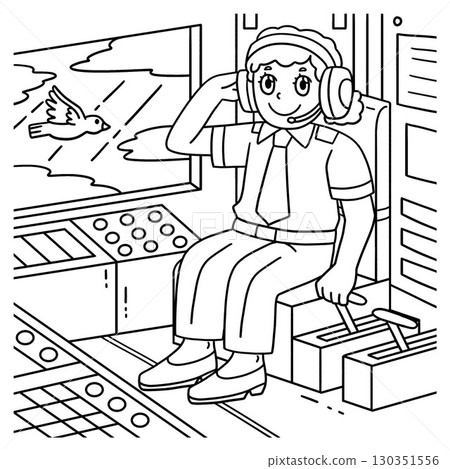 Female Pilot in the Cockpit Coloring Page for Kids 130351556