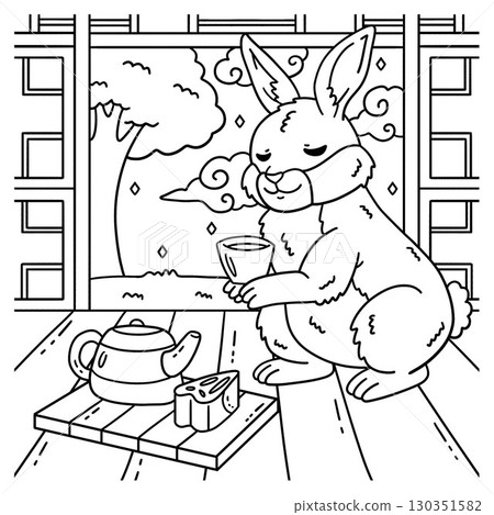 Mid Autumn Festival Rabbit Mooncake Tea Coloring  130351582