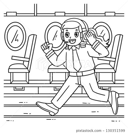Female Pilot Running with Headphones Coloring  130351599