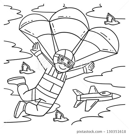 Male Pilot with Parachute Coloring Page for Kids Male Pilot with Parachute Coloring Page for Kids 130351618