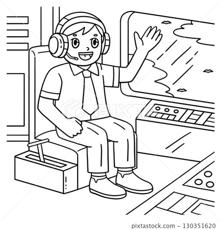 Male Pilot in the Cockpit Coloring Page for Kids  130351620