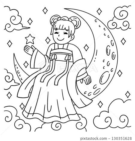 Mid Autumn Festival Chang e and the Moon Coloring  130351628