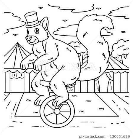 Circus Animal Squirrel on a Unicycle Coloring Page Circus Animal Squirrel on a Unicycle Coloring Page 130351629