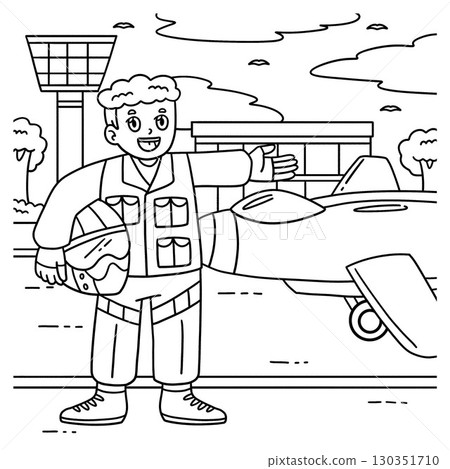Male Pilot Dressed for a Jet Plane Coloring Page  130351710