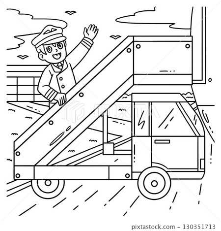 Male Pilot Walking Up an Airstair Coloring Page  130351713