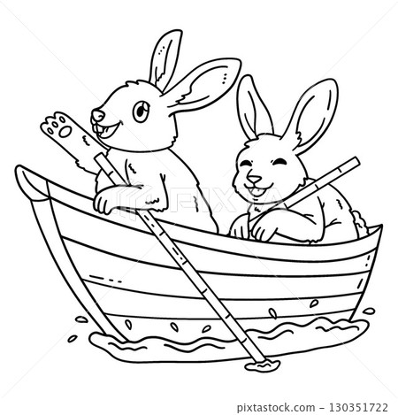 Mid Autumn Festival Rabbits on a Boat Isolated  130351722