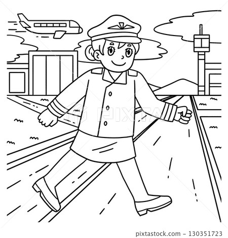 Female Pilot Walking through Runway Coloring Page Female Pilot Walking through Runway Coloring Page 130351723