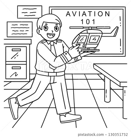 Male Pilot with Helicopter Model Coloring Page Male Pilot with Helicopter Model Coloring Page 130351732