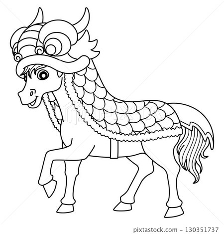 Year of the Horse with a Dragon Costume Isolated Year of the Horse with a Dragon Costume Isolated 130351737