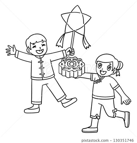 Mid Autumn Festival Friends Celebrating Isolated  130351746