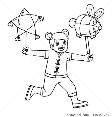 Mid Autumn Festival Girl with Star Rabbit Lantern  130351747