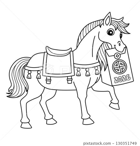 Year of the Horse Holding Angpao Isolated Coloring 130351749