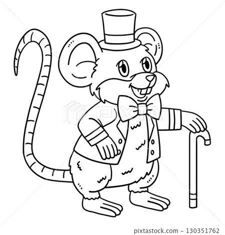 Circus Animal Mouse Isolated Coloring Page  130351762