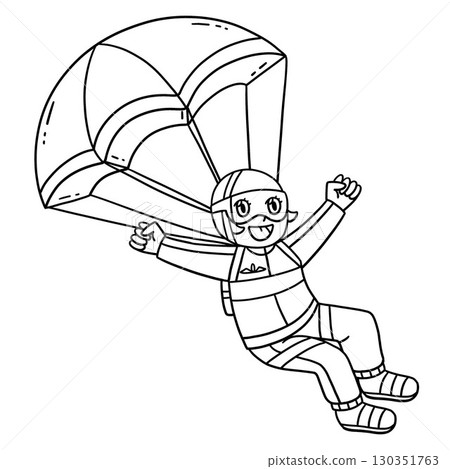 Female Pilot with Parachute Isolated Coloring Page 130351763